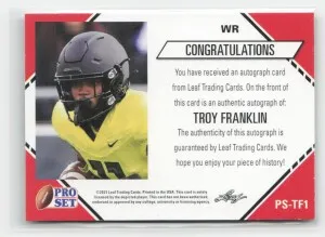 2021 Pro Set College Football #PS-TF1 Troy Franklin Autographs back
