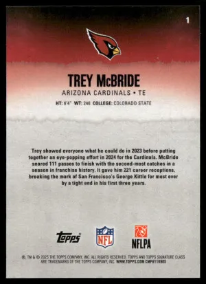 2025 Topps Signature Class #1 Trey McBride Orange #/50 back