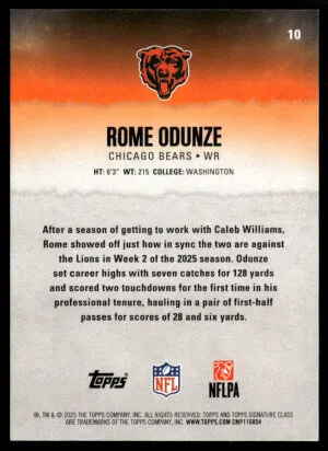 2025 Topps Signature Class #10 Rome Odunze Gold #/35 back