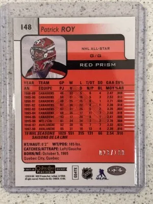 2017 O-pee-chee Platinum Patrick Roy Red Prism /199 back