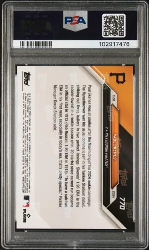 2024 Topps Now Paul Skenes RC PSA 10 back