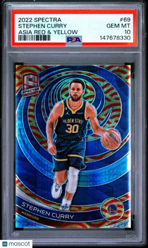 2022 Panini Spectra Stephen Curry #69 Asia Red & Yellow PSA 10 front