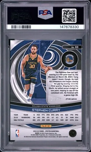 2022 Panini Spectra Stephen Curry #69 Asia Red & Yellow PSA 10 back