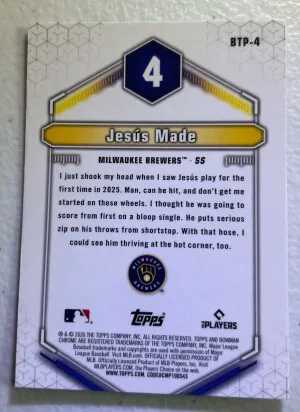 2025 Bowman Chrome Jesus Made #BTP-4 back