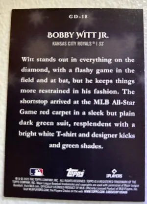 2025 Topps Game Day Drip Bobby Witt Jr back