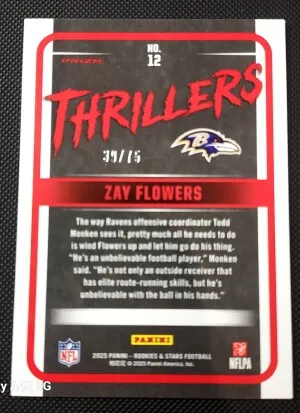 2025 Panini Rookies & Stars - Thrillers Zay Flowers #12 Pink /75 back