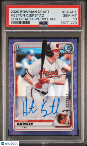 2020 Bowman Draft Chrome Autographs Heston Kjerstad Purple Refractor /99 PSA 10 front