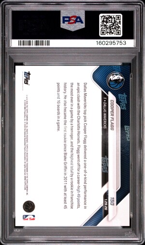 2025 Topps Now Cooper Flagg #150 PSA 10 back