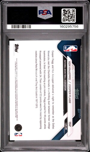 2025 Topps Now Knueppel Flagg #152 PSA 10 back