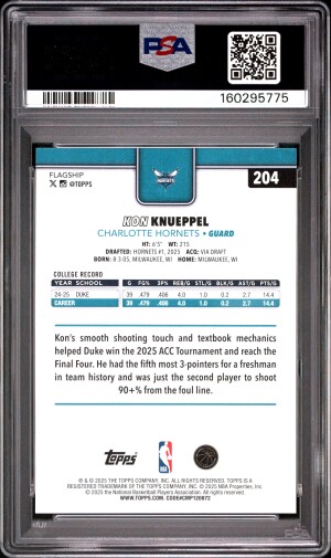 2025 Topps Kon Knueppel #204 Season Tip Off PSA 9 back