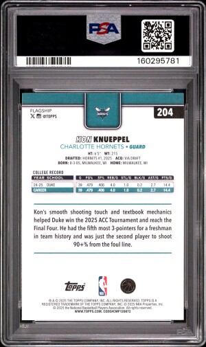 2025 Topps Kon Knueppel #204 Holo Foil Parallel/Variety Rookie PSA 10 back