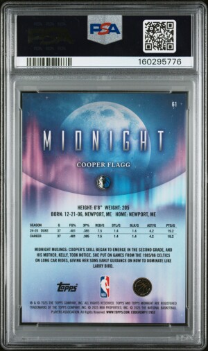 2025 Topps Midnight Cooper Flagg #61 Twilight /99 PSA 9 back