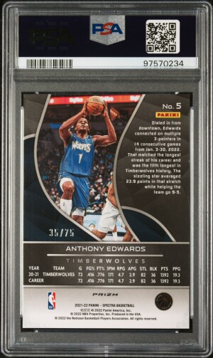 2021 Panini Spectra Anthony Edwards #5 Asia Red Yellow Green PSA 10 back