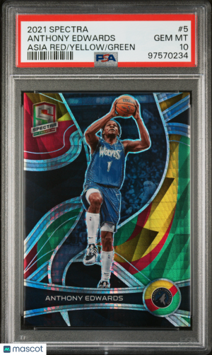 2021 Panini Spectra Anthony Edwards #5 Asia Red Yellow Green PSA 10 front