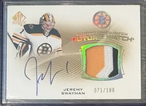 2021-22 Upper Deck SPA Jeremy Swayman Future Watch Auto Patch /100 front