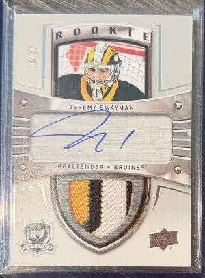 2021-22 The Cup Jeremy Swayman - Sidney Crosby Tribute Patch Auto /10 front