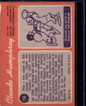 1970 Topps Claude Humphrey #156 back