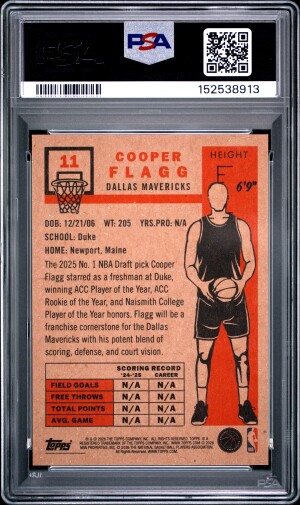 2026 Topps Living Cooper Flagg #11 PSA 10 back