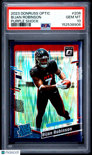2023 Panini Donruss Optic Bijan Robinson #206 Purple Shock PSA 10 front