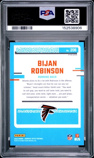 2023 Panini Donruss Optic Bijan Robinson #206 Purple Shock PSA 10 back