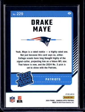 2024 Panini Donruss Optic Drake Maye #229 Blue Hyper back