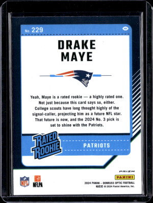 2024 Panini Donruss Optic Drake Maye #229 Purple Shock back