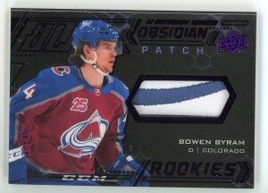 2020-21 UD Black Bowen Byram Obsidian Rookie Jersey Patch Purple 32/35 #ORJ-BB front