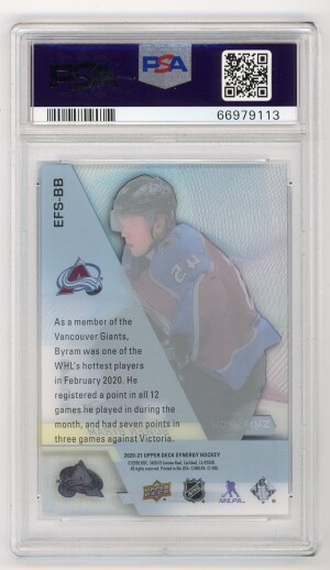 2020-21 Synergy Bowen Byram Exceptional Futures Gold /449 #EFS-BB PSA 9 Mint back