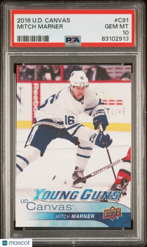 2016-17 Upper Deck Canvas Mitch Marner #C91 Young Guns Rookie PSA 10 front