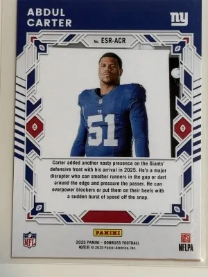 ABDUL CARTER 2025 PANINI DONRUSS THE ELITE SERIES ROOKIES ESR-ACR (ROOKIE) back