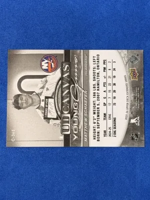 Matthew Schaefer Young Guns Black Canvas 2025-26 Upper Deck Extended Series back