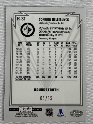 2025-26 OPC Platinum Connor Hellebuyck Houndstooth /15 back