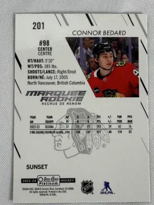 2023-24 OPC Platinum Connor Bedard Marquee Rookie Sunset back