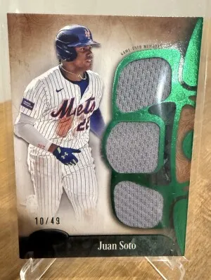 T1R-JS Juan Soto 2026 Topps Tier One Tier One Triple Relic Green /49 front