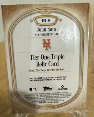 T1R-JS Juan Soto 2026 Topps Tier One Tier One Triple Relic Green /49 back