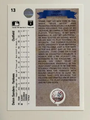 DEION SANDERS 1990 UPPER DECK 13  STAR ROOKIE back