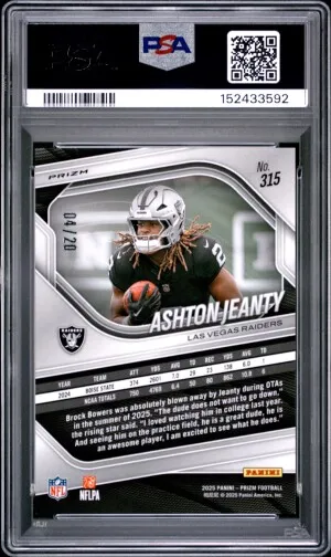 2025 Panini Prizm Ashton Jeanty Red Choice 4/20 PSA 10 POP 5 back