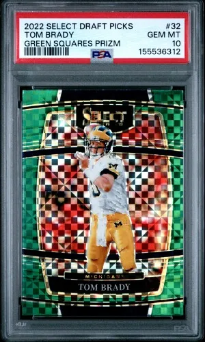 2022 Panini Select Draft Picks Tom Brady Green Squares Prizm#32 GEM MT 10
