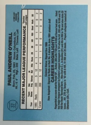 PAUL O'NEILL 1986 DONRUSS 37 back
