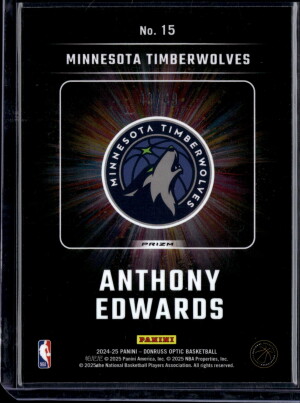 2025 Panini Donruss Optic Prizm Lights Out Anthony Edwards #15 /49 back
