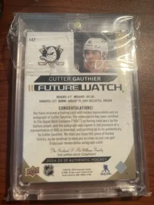 2024-25 SP Authentic Future Watch Auto Patch Cutter Gauthier /100 #147 Anaheim back
