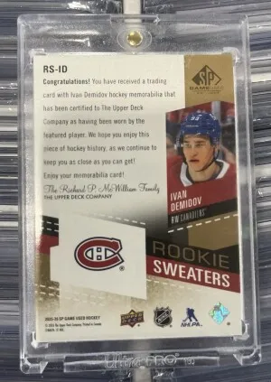 2025-26 Upper Deck SP Game Used Rookie Sweaters Gold 18/25 Ivan Demidov Patch RC back