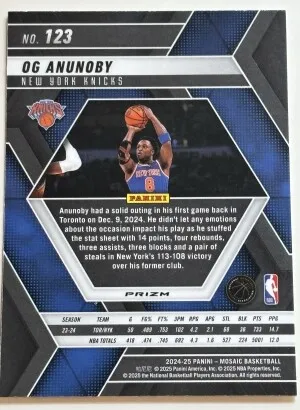 OG ANUNOBY 2024 PANINI MOSAIC 123 SILVER PRIZM back