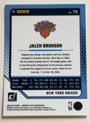 JALEN BRUNSON 2024 PANINI DONRUSS OPTIC 78 back