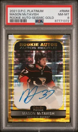 2021 Upper Deck O-Pee-Chee Platinum Rookie Autograph Mason Mctavish Rookie Auto-Seismic Gold front