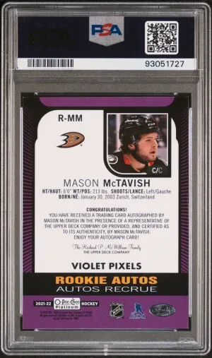 2021 Upper Deck O-Pee-Chee Platinum Rookie Autograph Mason Mctavish Rookie Auto-Violet Pixels back