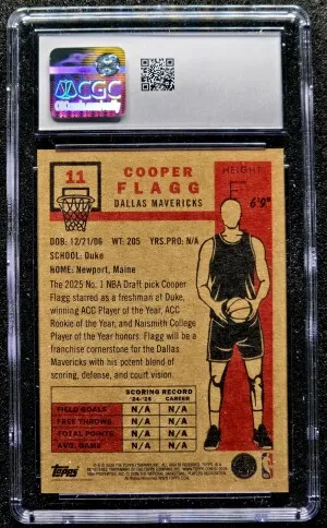 2025-26 Topps Living Set Cooper Flagg RC Rookie #11 Dallas Mavericks CGC 9 MINT back