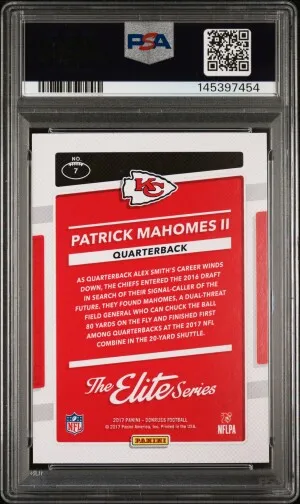 2017 Donruss Patrick Mahomes The Elite Series Rookie PSA 9 back