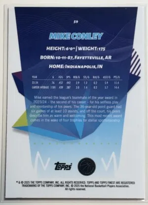Mike Conley 2024-25 Finest #59 Blue Refractor /175 back