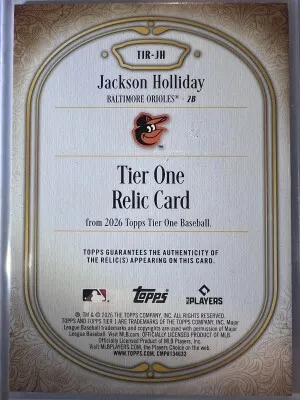 2026 Tier One Relic Card Jackson Holliday /199 back